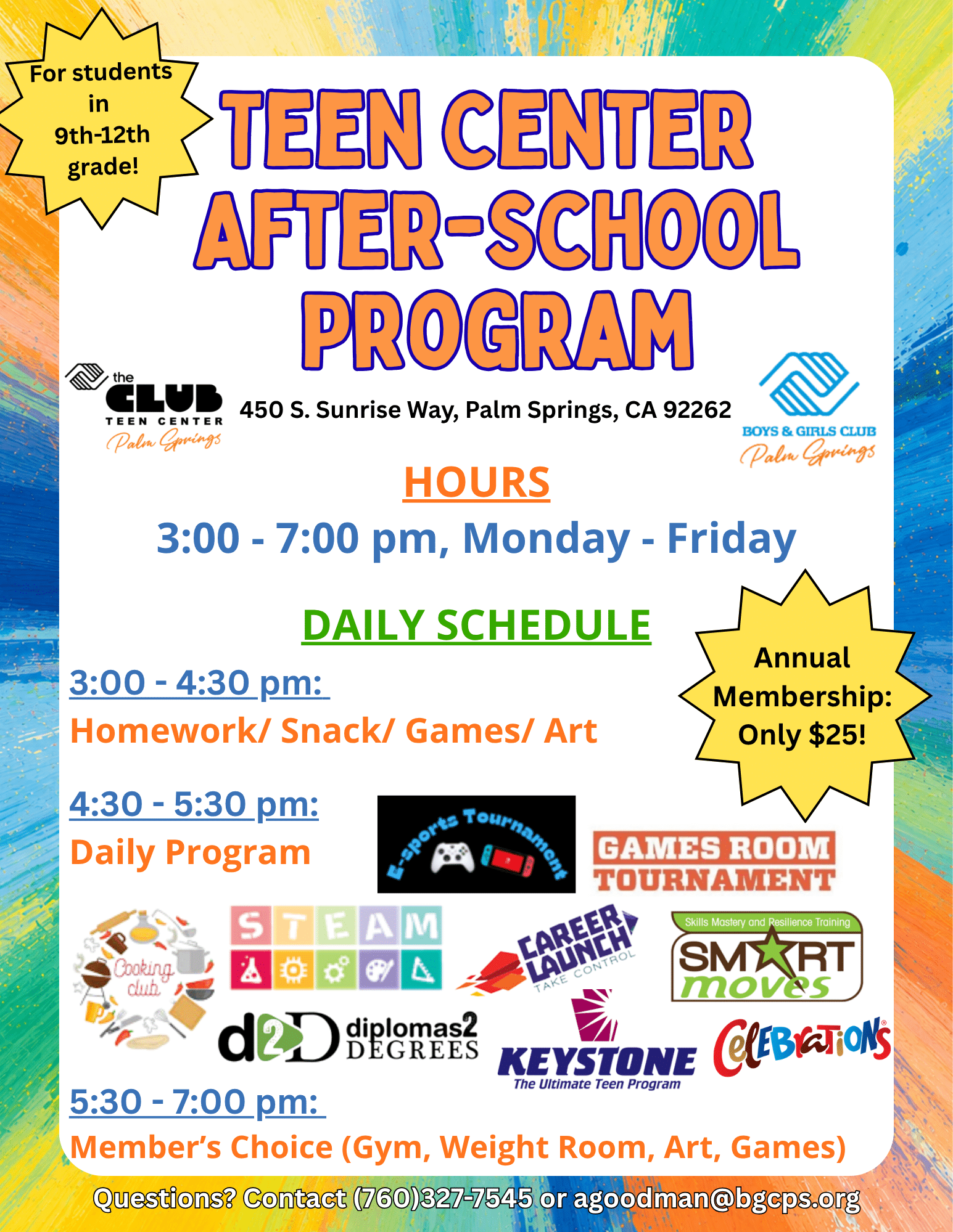 Boys and Girls Club Palm Springs teen Center Flyer